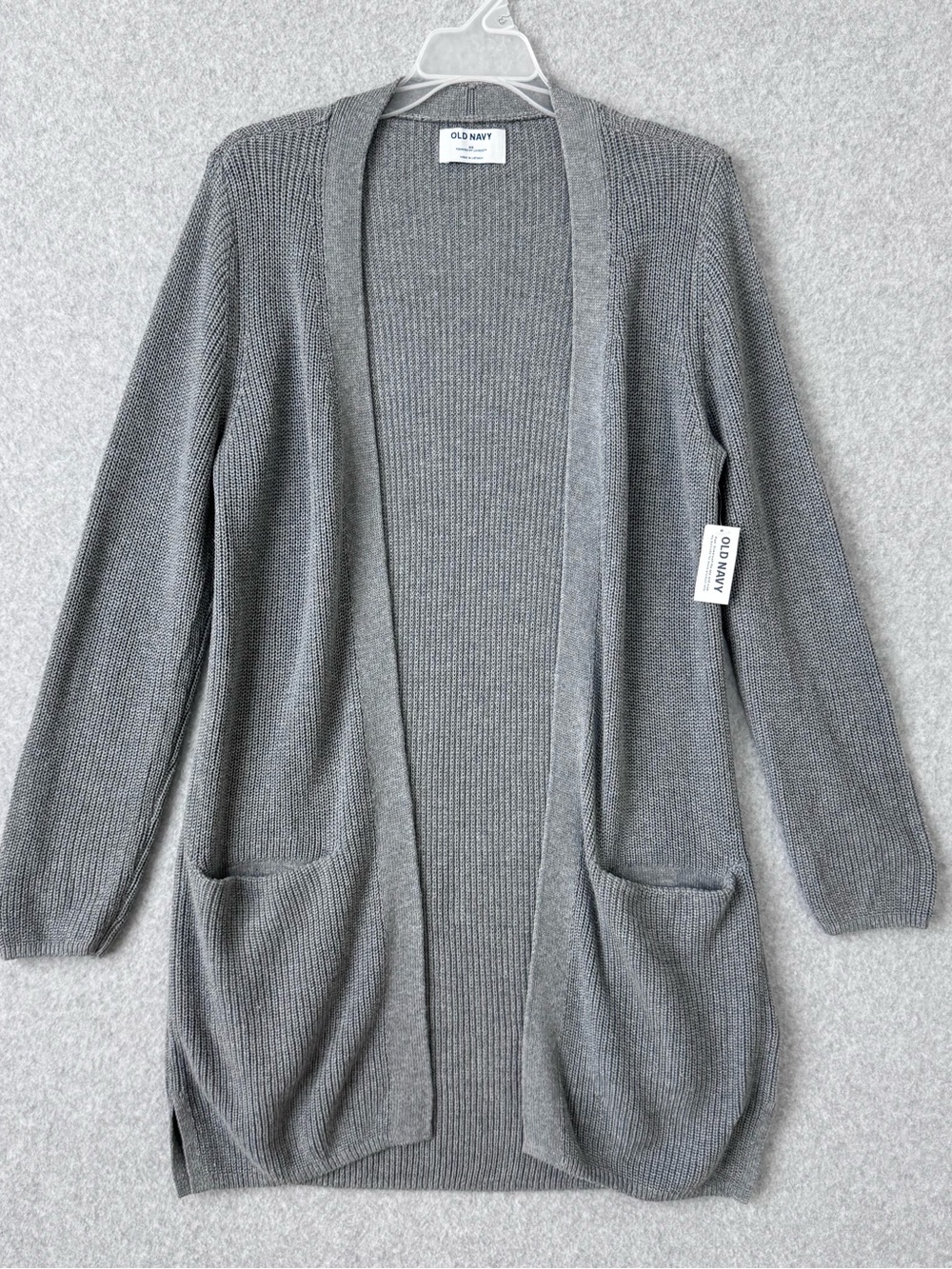 Old Navy Long Line Open Front Cardigan Sweater Size XS Gray Pockets NWT